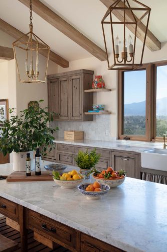 Los Olivos Residence architectural photography kitchen island looking out window